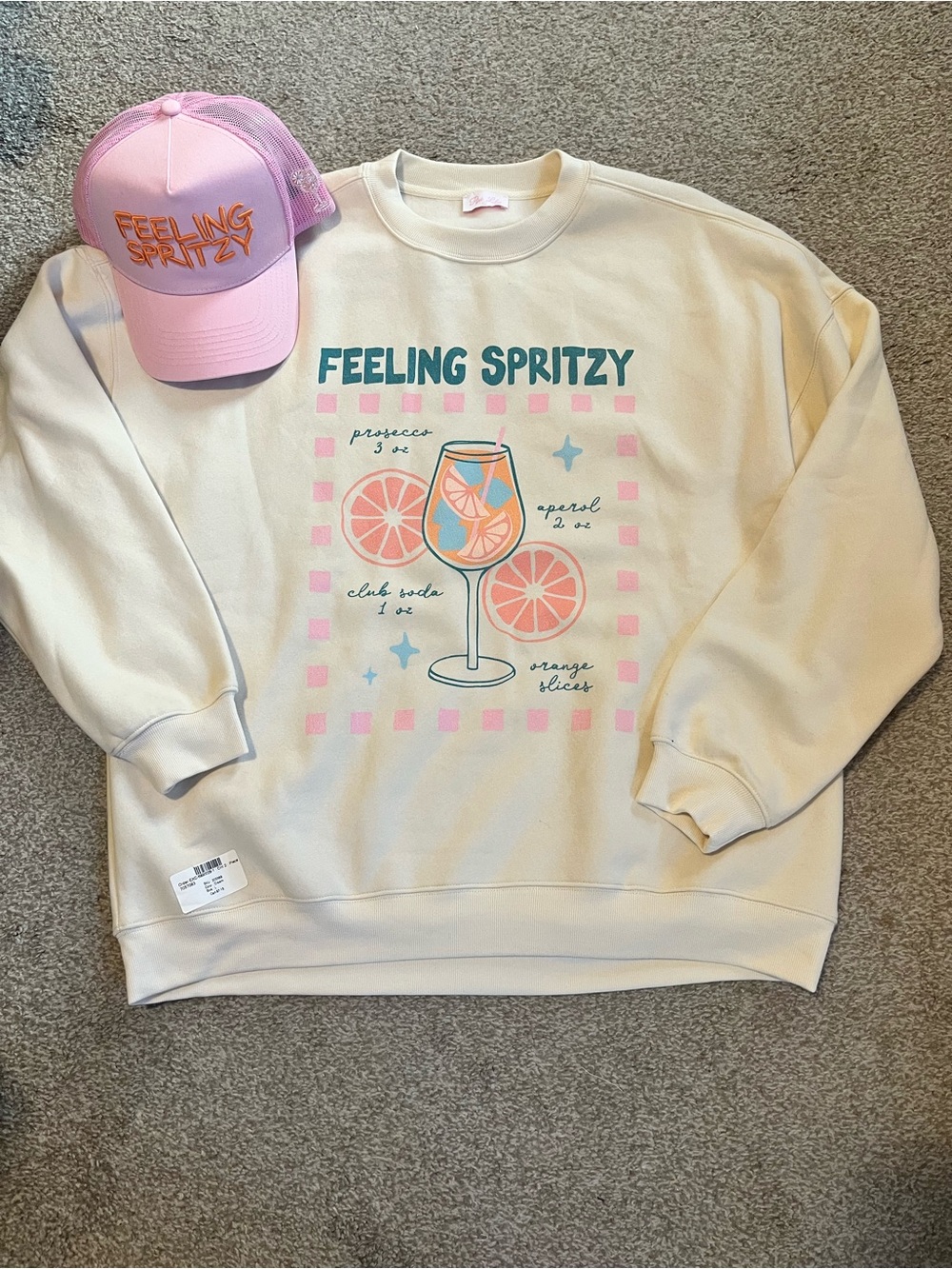 Feeling Spritzy Cream Graphic Sweatshirt and SnapBack hat - Women
